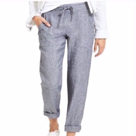 Athleta -1411 Gray 100% Linen Mid Rise Cropped Ankle Pants Size‎ 4 - Picture 1 of 9